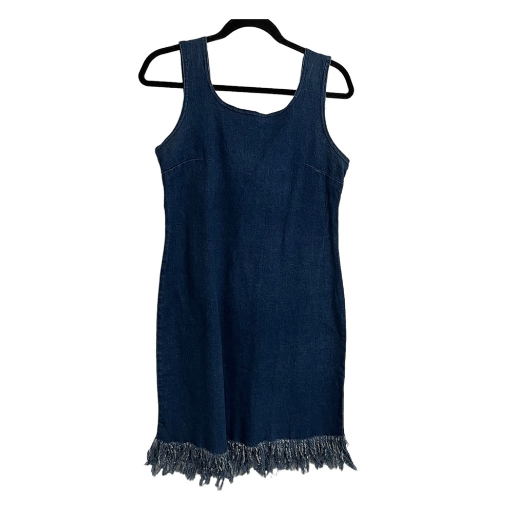 Vintage Too Hot Chambray Fray Shredded Hem Sleeveless Jumper Dress Size M